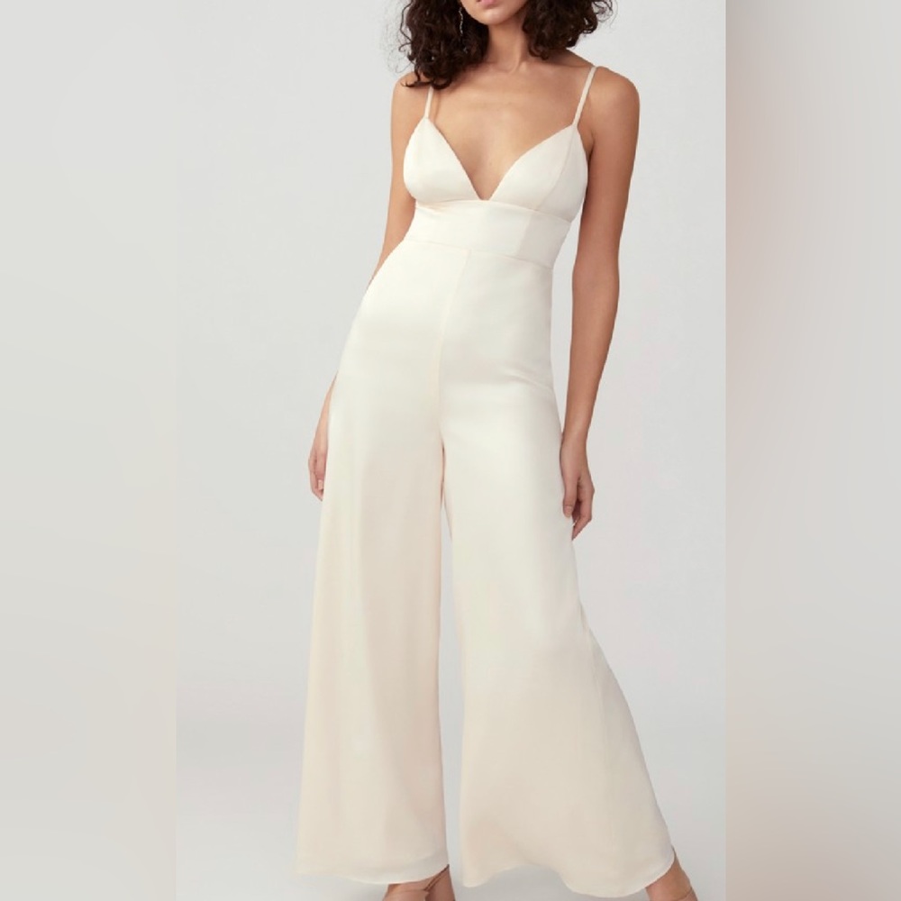 BHLDN Fame and Partners Satin Jumpsuit Bridal, wedding Anthropologie Wide leg
